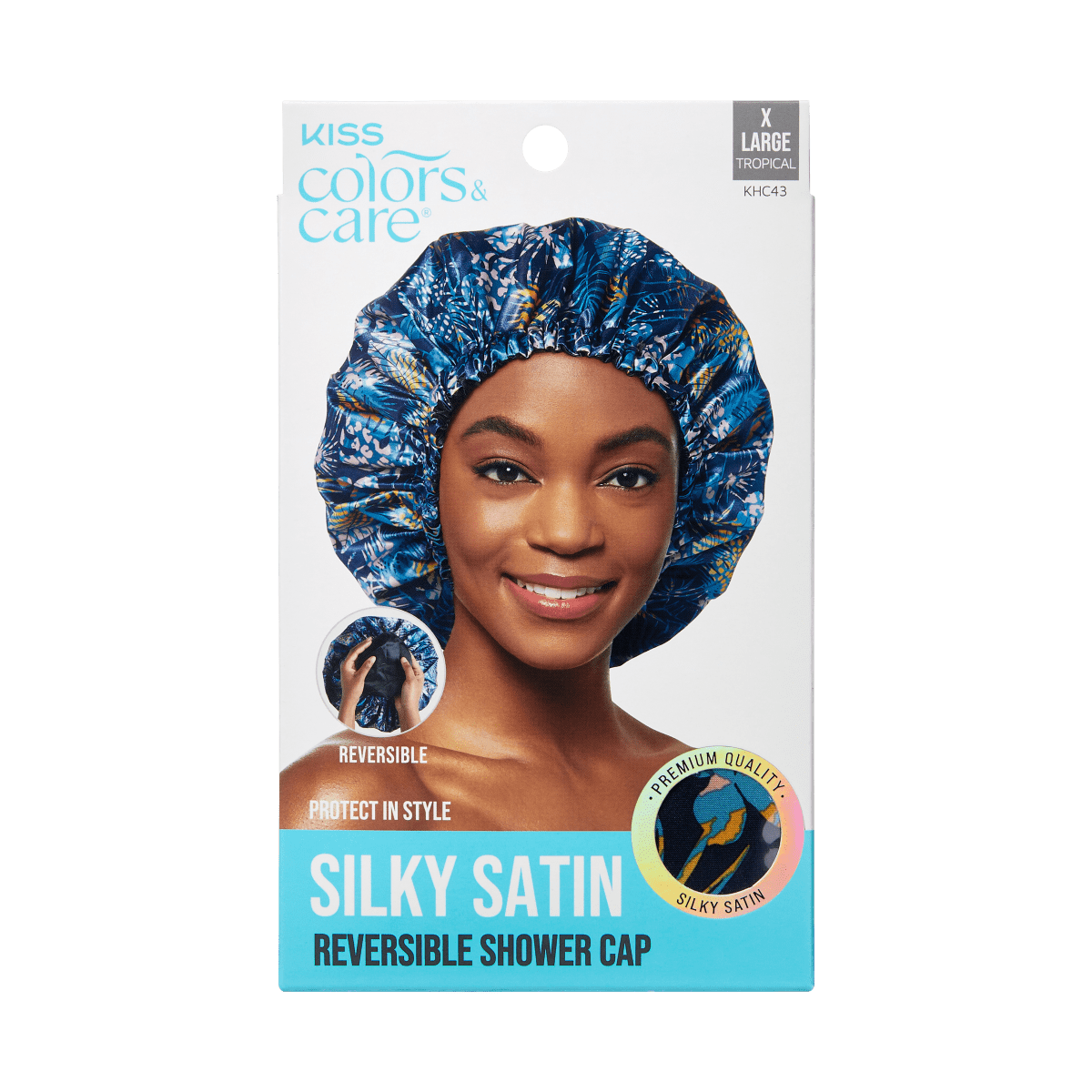 KISS Colors &amp; Care Silky Satin Reversible Shower Cap - Tropical, X-Large