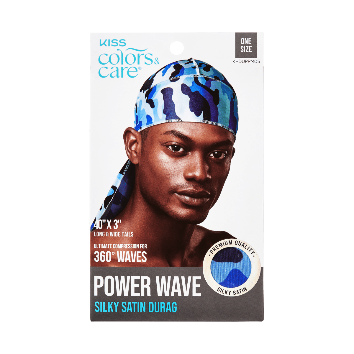 KISS Colors &amp; Care Power Wave Silky Satin Military Durag - Blue Camo