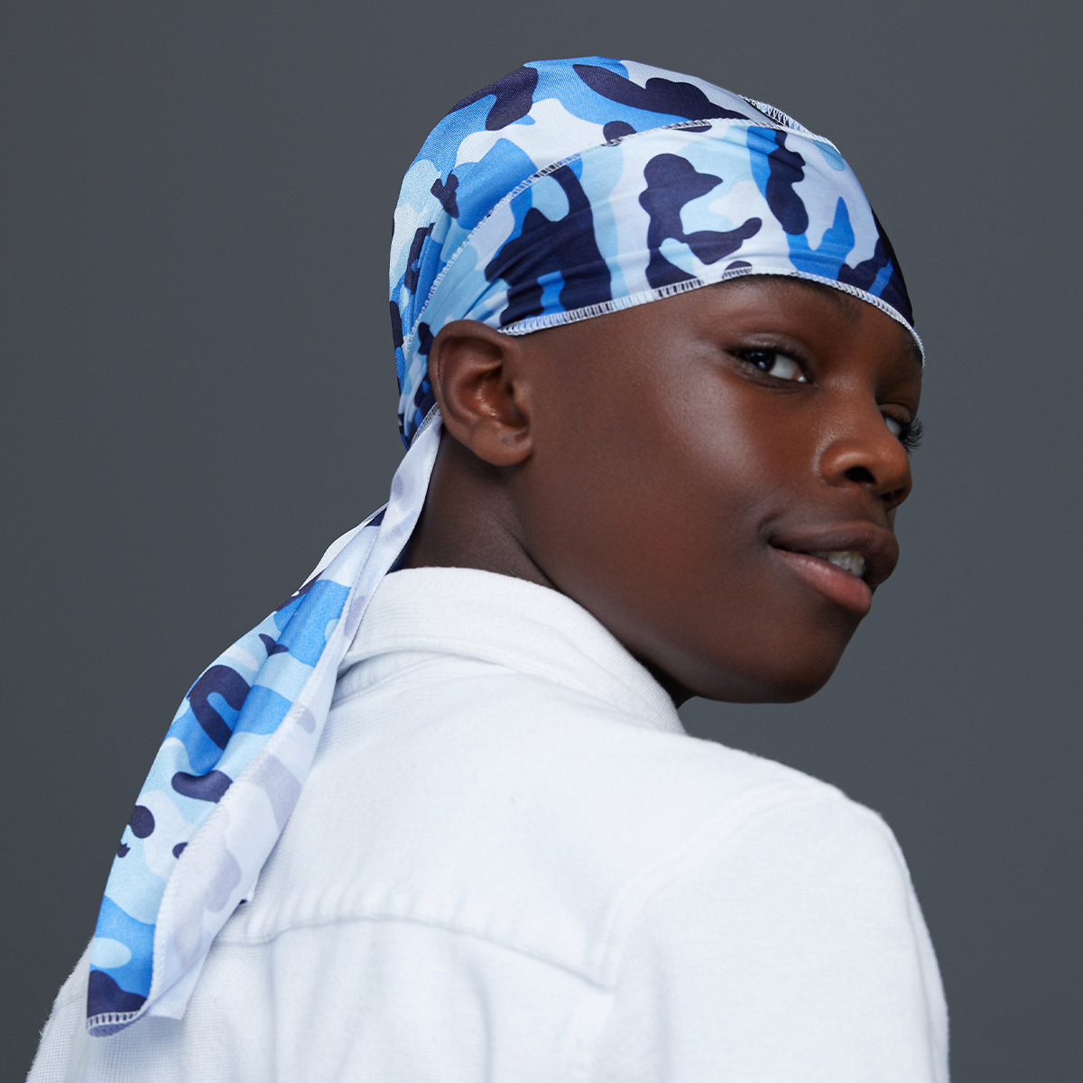 KISS Colors &amp; Care Power Wave Silky Satin Military Durag - Blue Camo