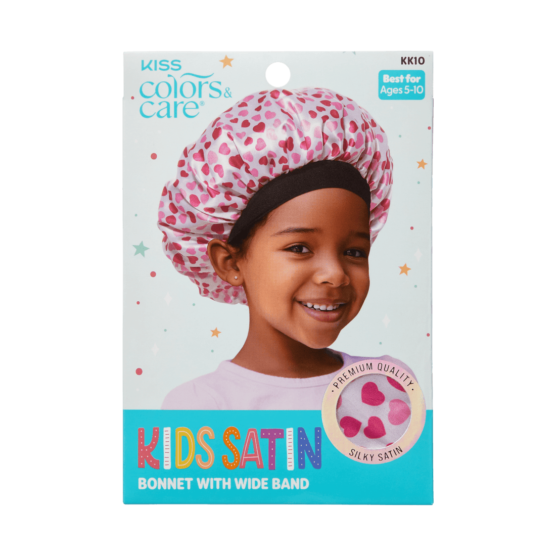 KISS Colors &amp; Care Kids Satin Wide Band Bonnet - Red Hearts