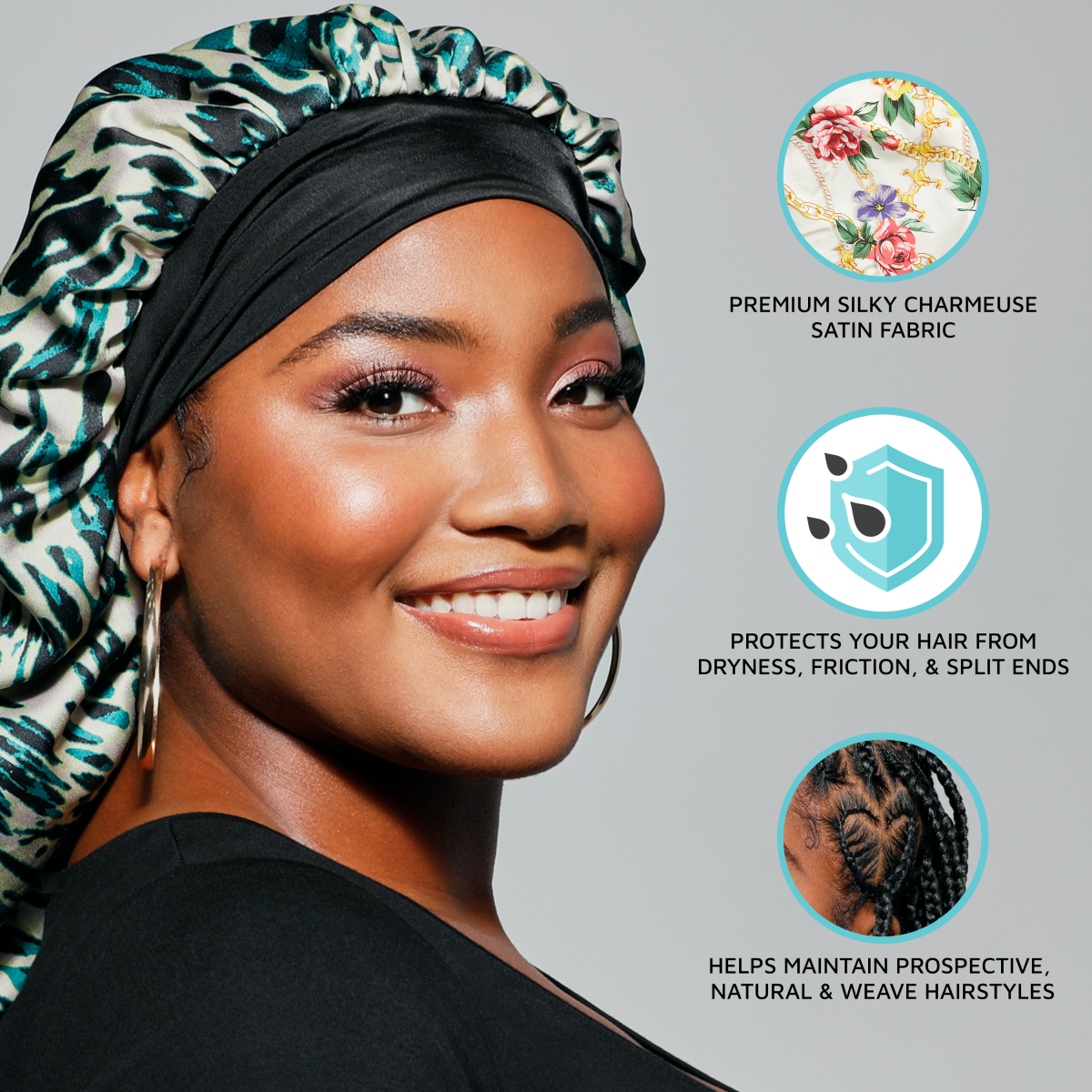 Crepe Satin Reversible Hair Bonnet, Super Jumbo - Floral Design – KISS  Colors & Care