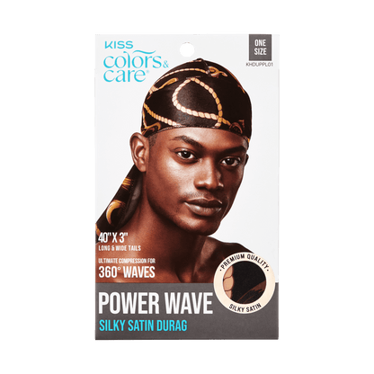 KISS Colors &amp; Care Power Wave Silky Satin Pattern Durag - Black/Gold